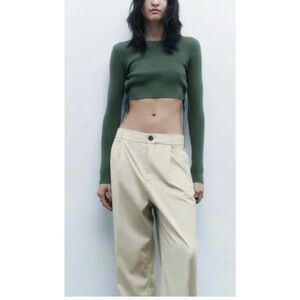 Zara Olive Green Ribbed Knit Top